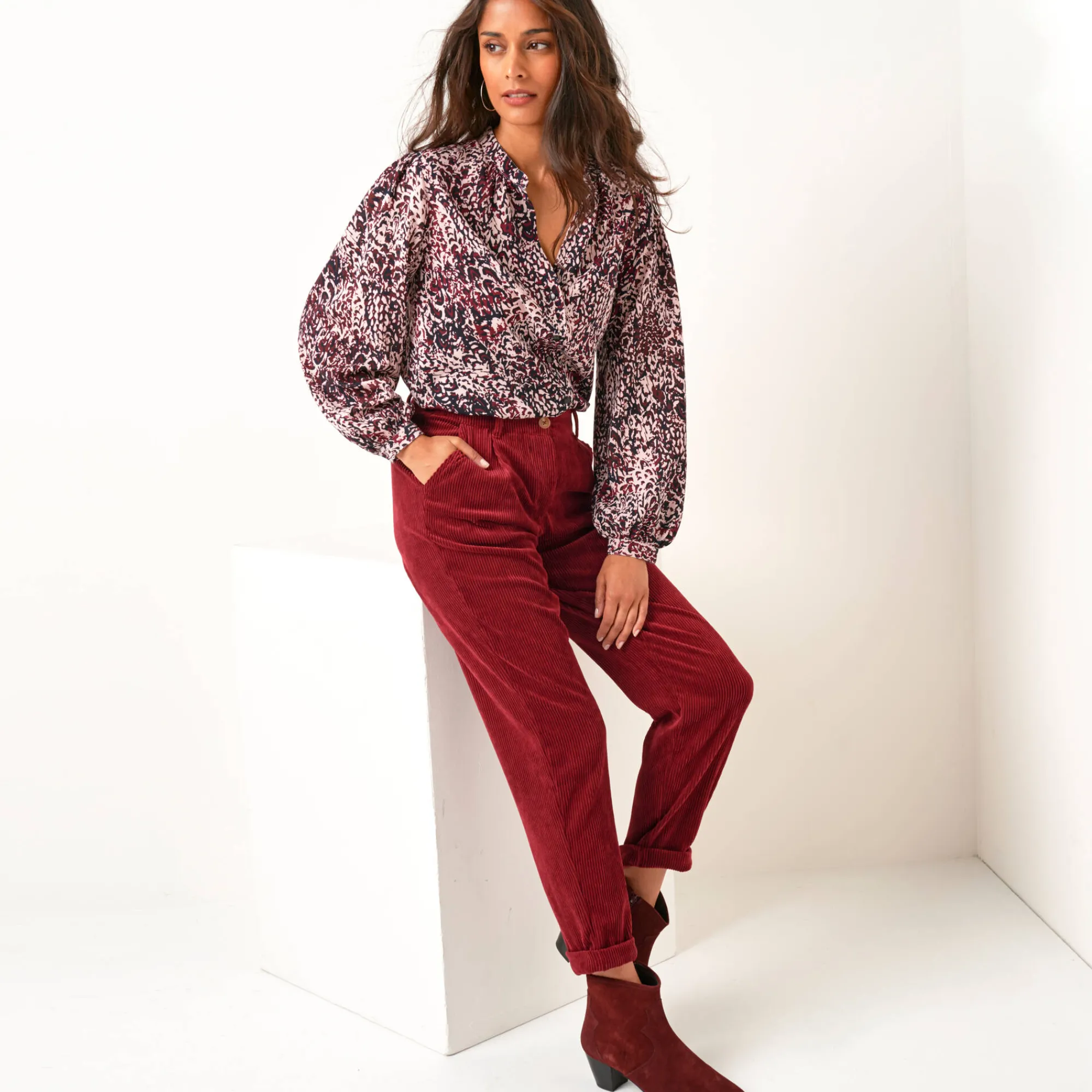 Feestoutfits Dames|Broek<Blancheporte 7/8-broek, velours bordeaux