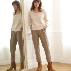 Broek<Blancheporte 7/8-broek, velours taupe