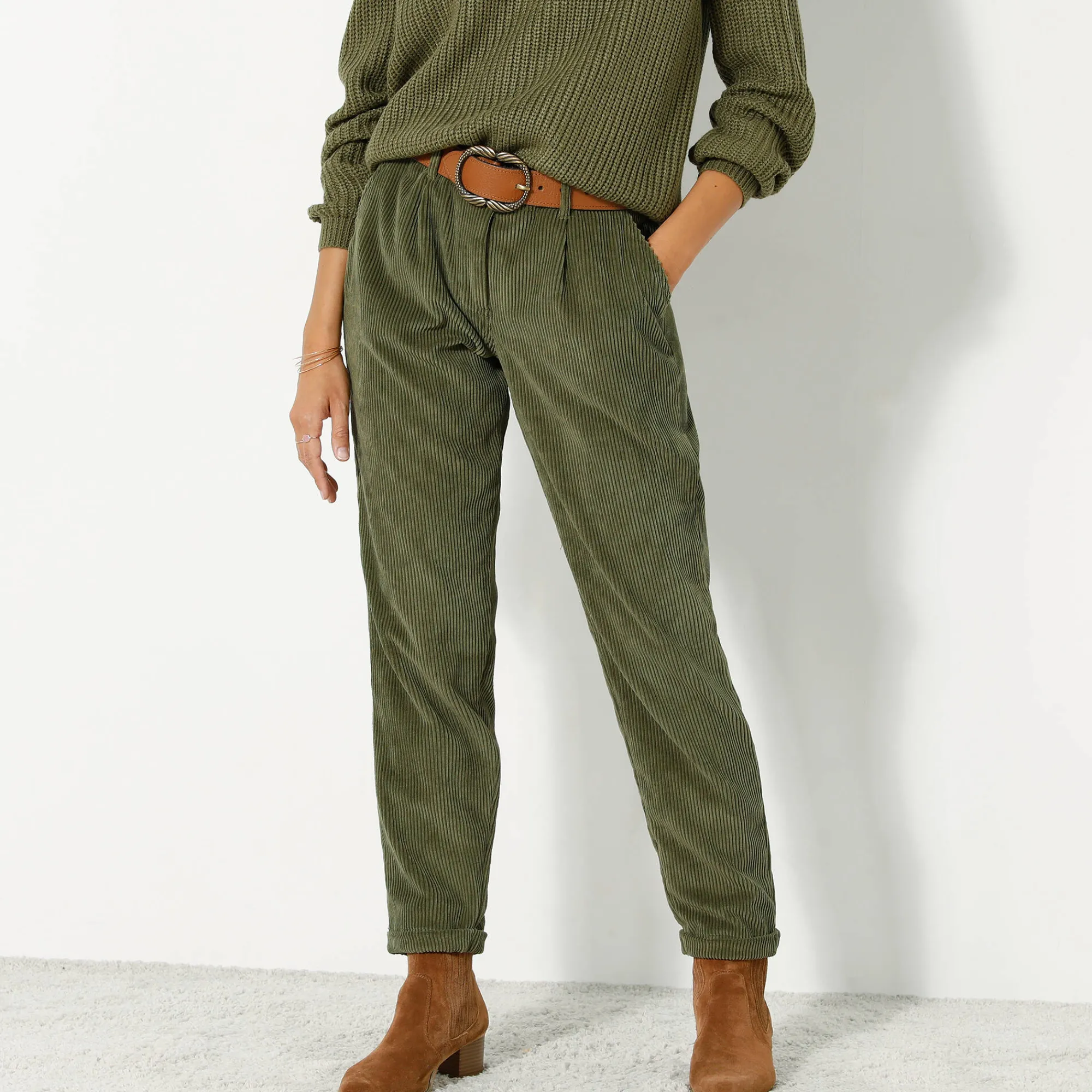 Broek<Blancheporte 7/8-broek, velours kaki