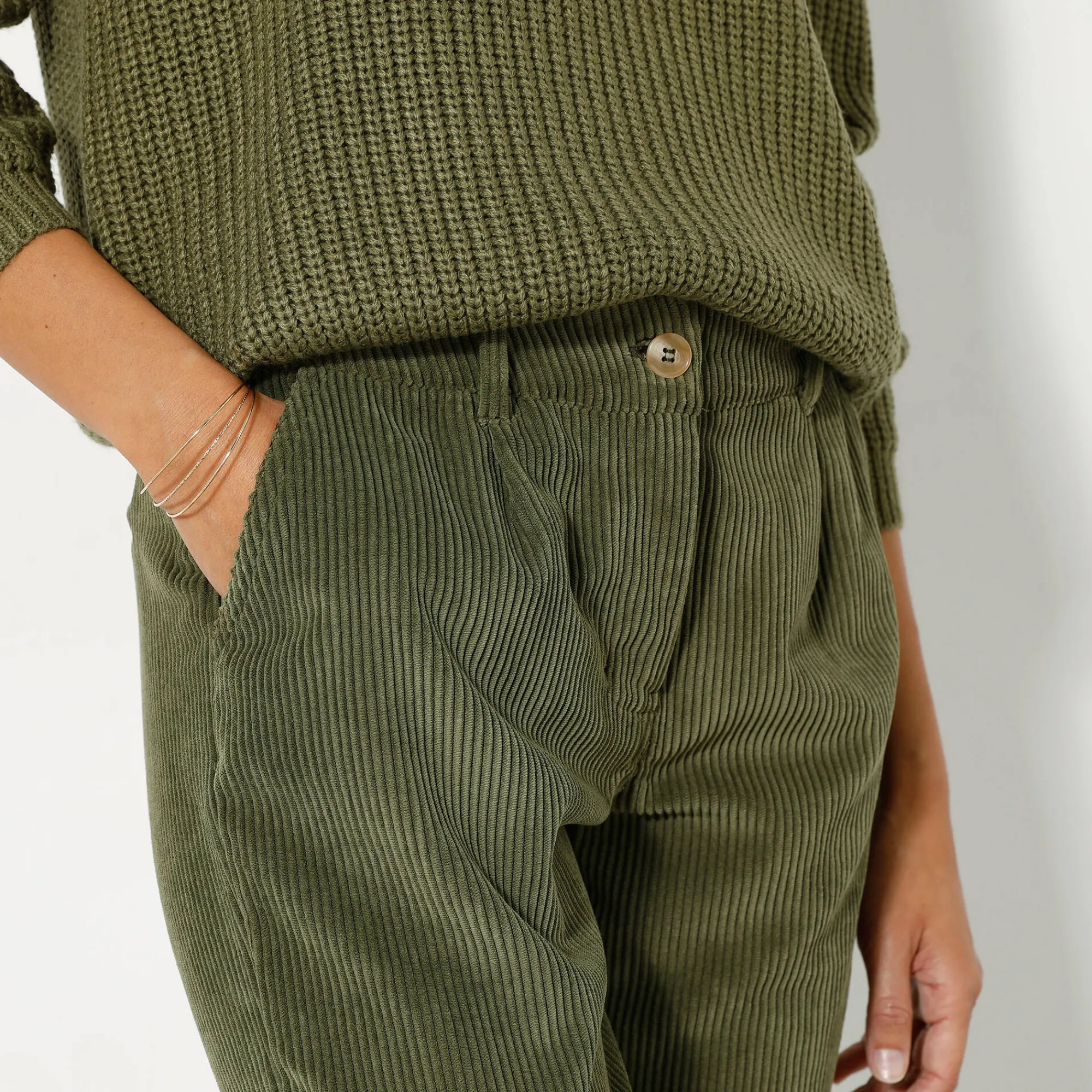 Broek<Blancheporte 7/8-broek, velours kaki