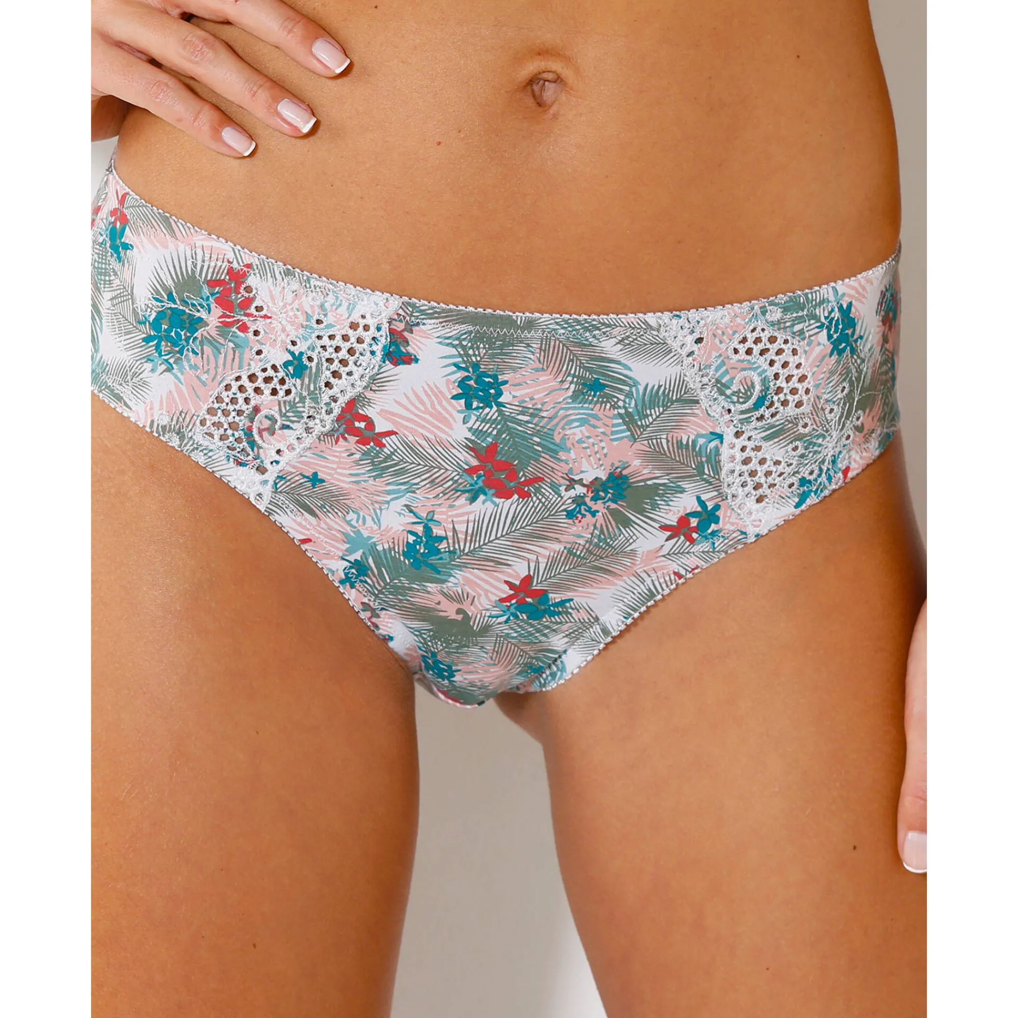 Slip En Shorty<Confidence Lingerie Broekje in geborduurd katoen Olbia met bladerenprint - set van 2 linde