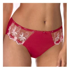 Feestelijke Lingerie|Slip En Shorty<Confidence Lingerie Broekje in glanstricot en geborduurde tule Calenca kersenrood
