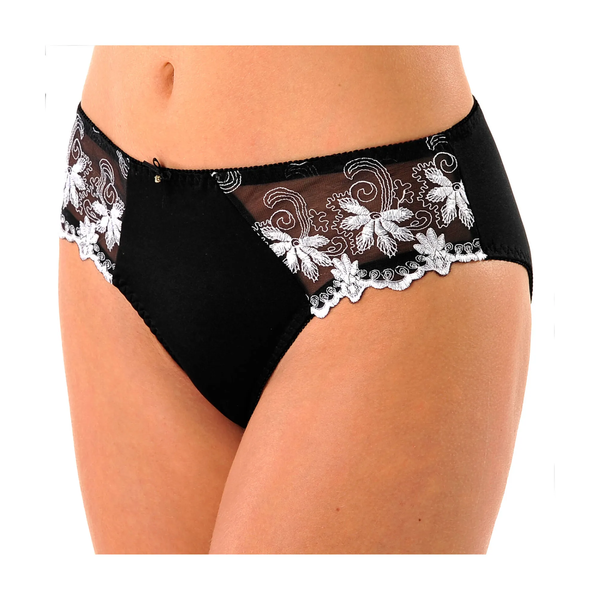 Feestelijke Lingerie|Slip En Shorty<Confidence Lingerie Broekje in glanstricot en geborduurde tule Calenca zwart