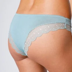 Slip En Shorty<Blancheporte Broekje in tangamodel, in katoen en kant - set van 3 blauw + marine + groen