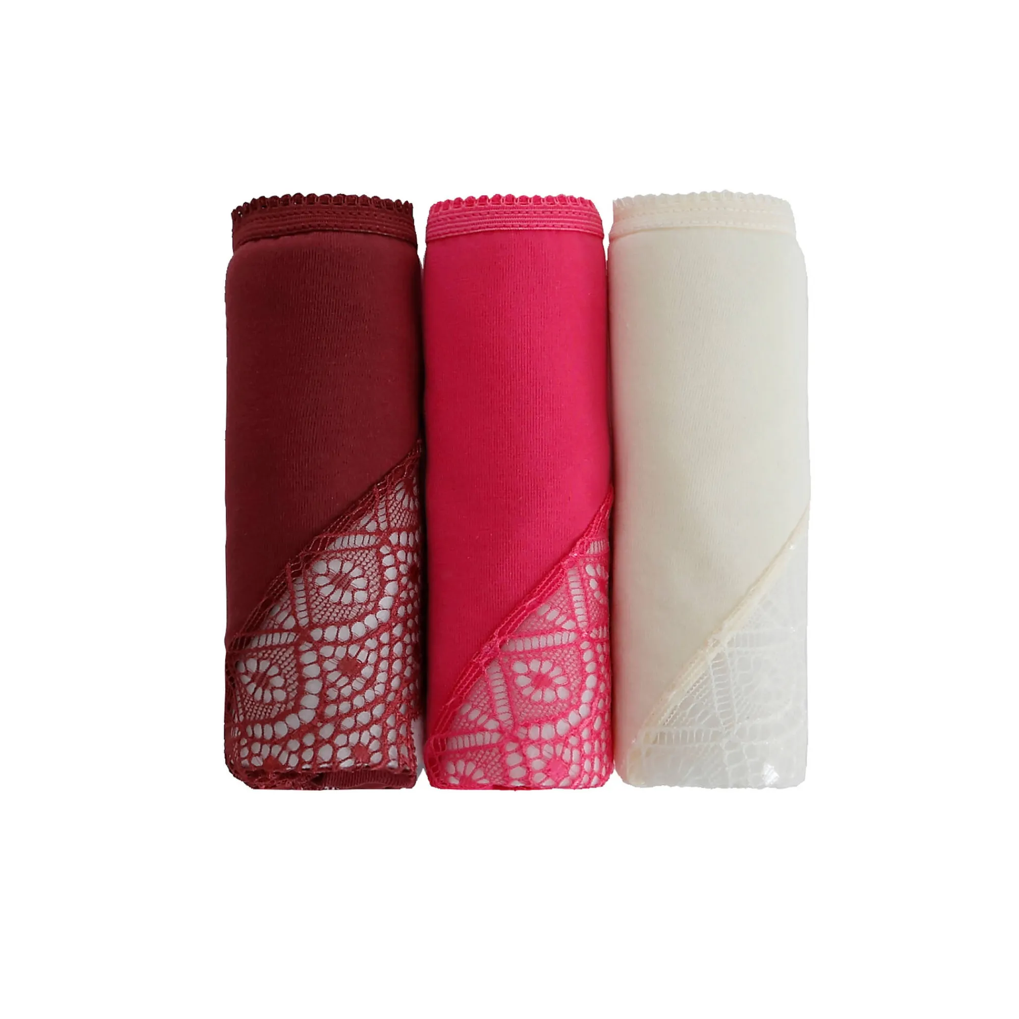 Slip En Shorty<Blancheporte Broekje in tangamodel, in katoen en kant - set van 3 pruim + fuchsia + ivoorkleur