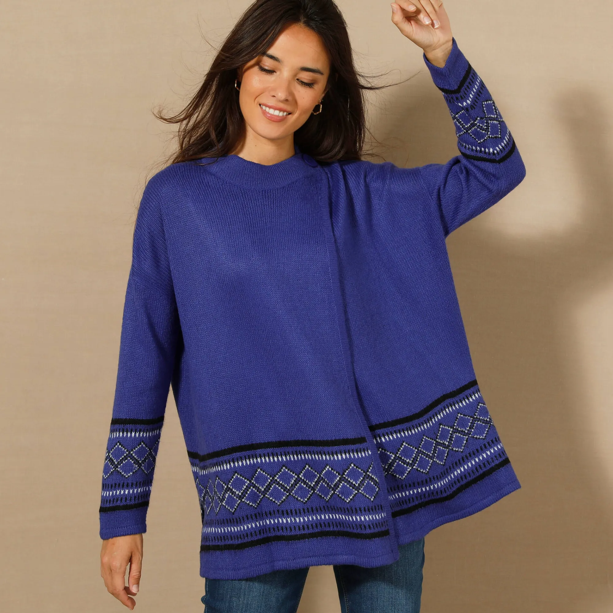 Trui En Vest<Blancheporte Capevest in jacquard, opstaande hals korenbloem