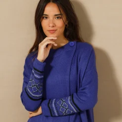Trui En Vest<Blancheporte Capevest in jacquard, opstaande hals korenbloem