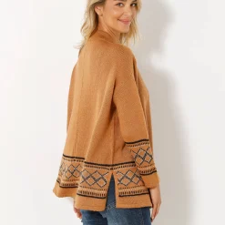 Trui En Vest<Blancheporte Capevest in jacquard, opstaande hals hazelnootbruin