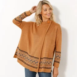 Trui En Vest<Blancheporte Capevest in jacquard, opstaande hals hazelnootbruin
