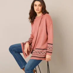 Trui En Vest<Blancheporte Capevest in jacquard, opstaande hals grijsroze