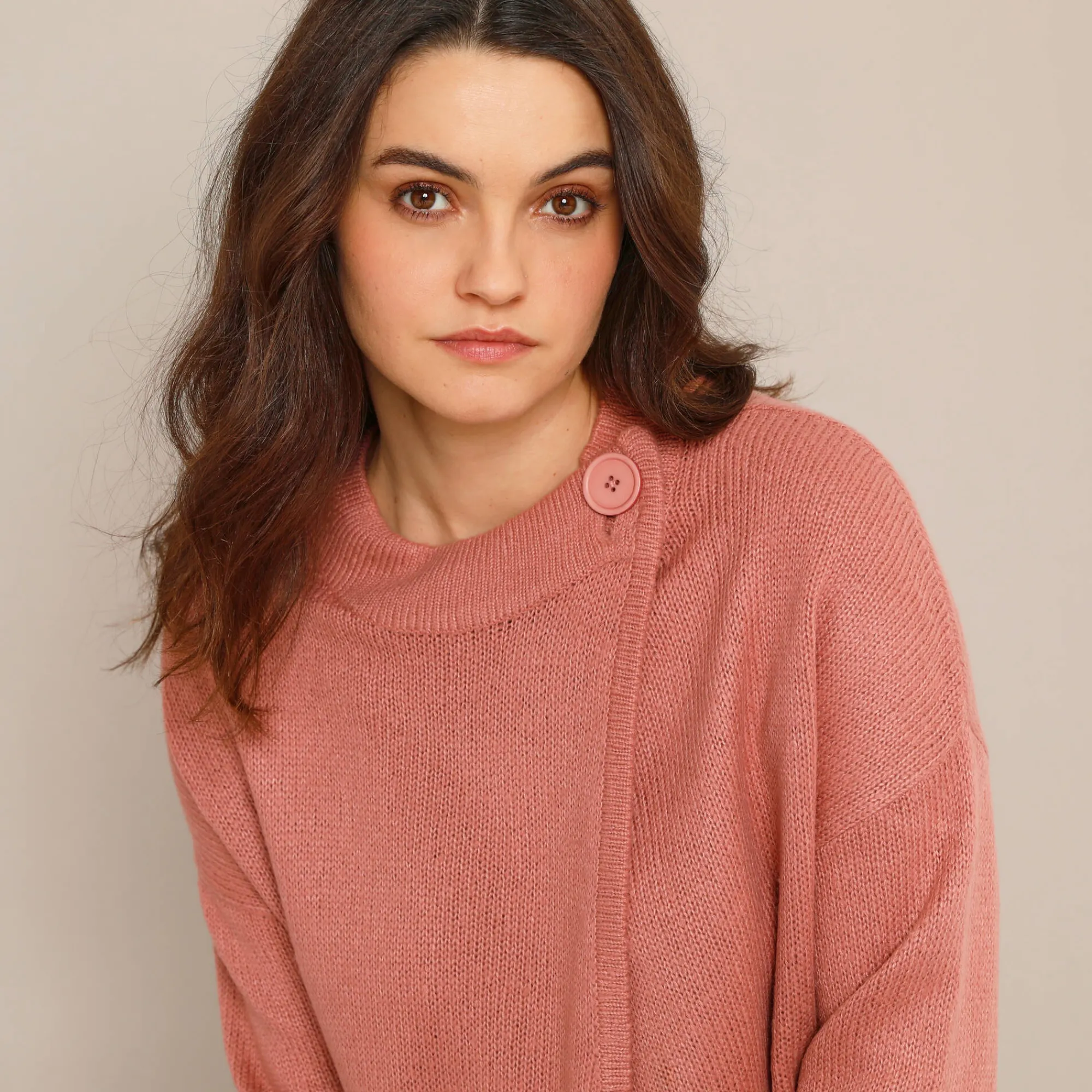 Trui En Vest<Blancheporte Capevest in jacquard, opstaande hals grijsroze