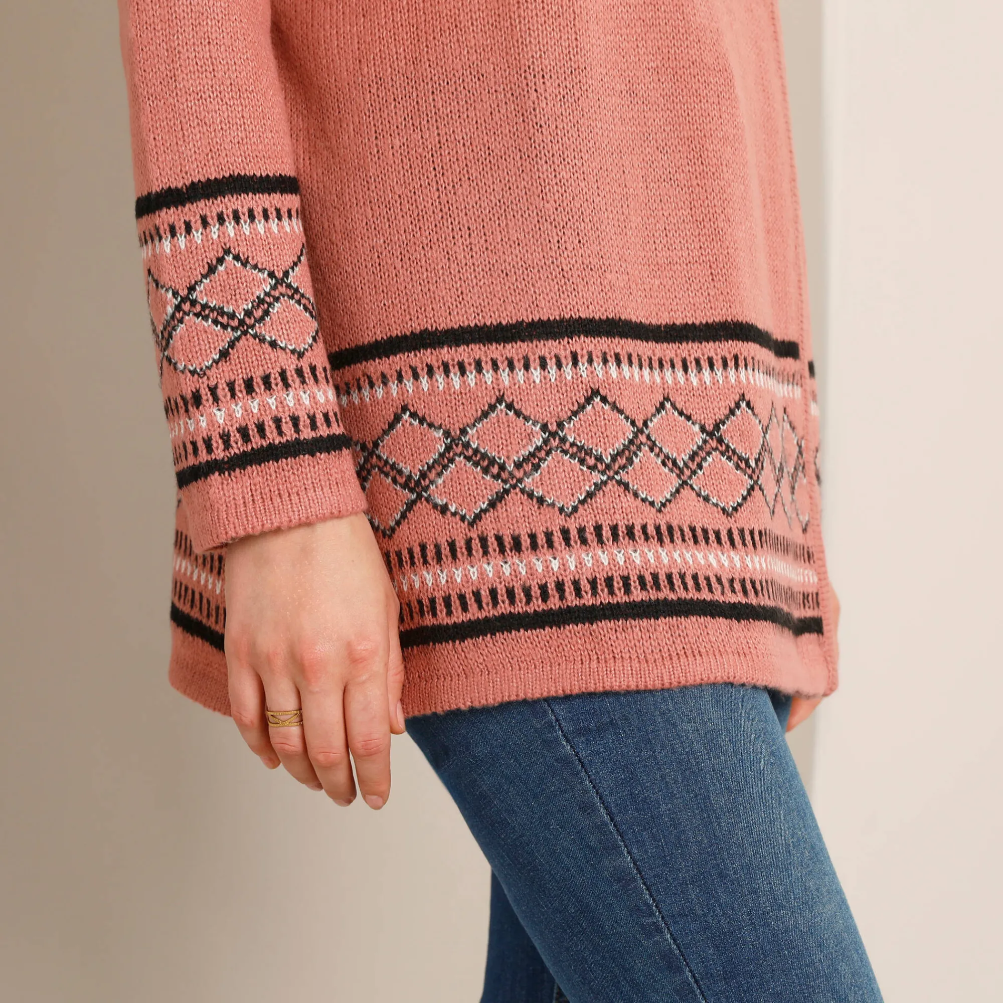 Trui En Vest<Blancheporte Capevest in jacquard, opstaande hals grijsroze