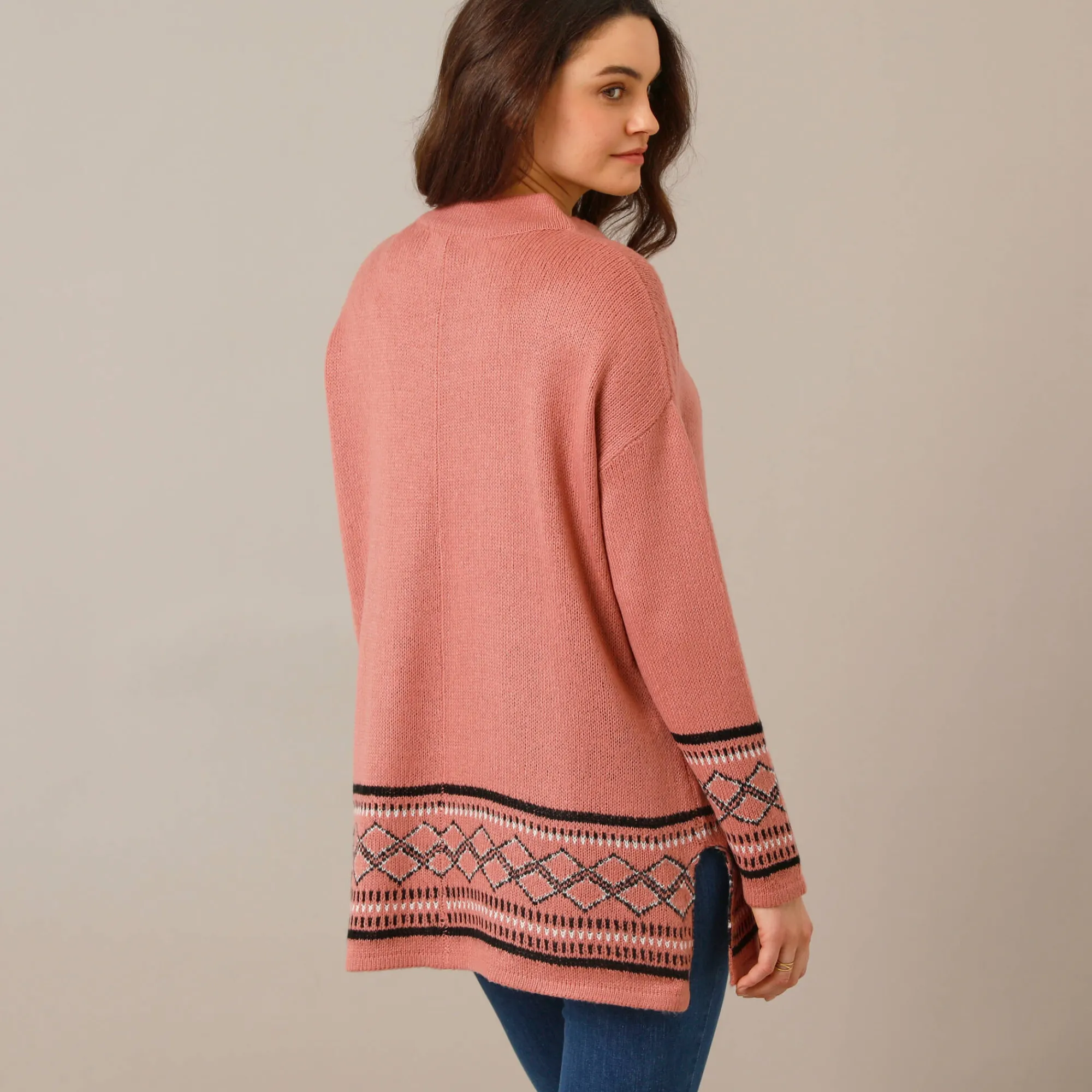 Trui En Vest<Blancheporte Capevest in jacquard, opstaande hals grijsroze