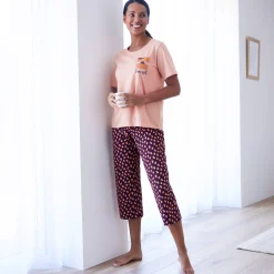 Pyjama<Blancheporte Caprama met dierenhuidprint perzik / aubergine