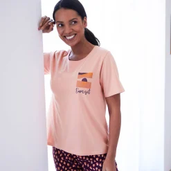 Pyjama<Blancheporte Caprama met dierenhuidprint perzik / aubergine