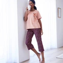 Pyjama<Blancheporte Caprama met dierenhuidprint perzik / aubergine