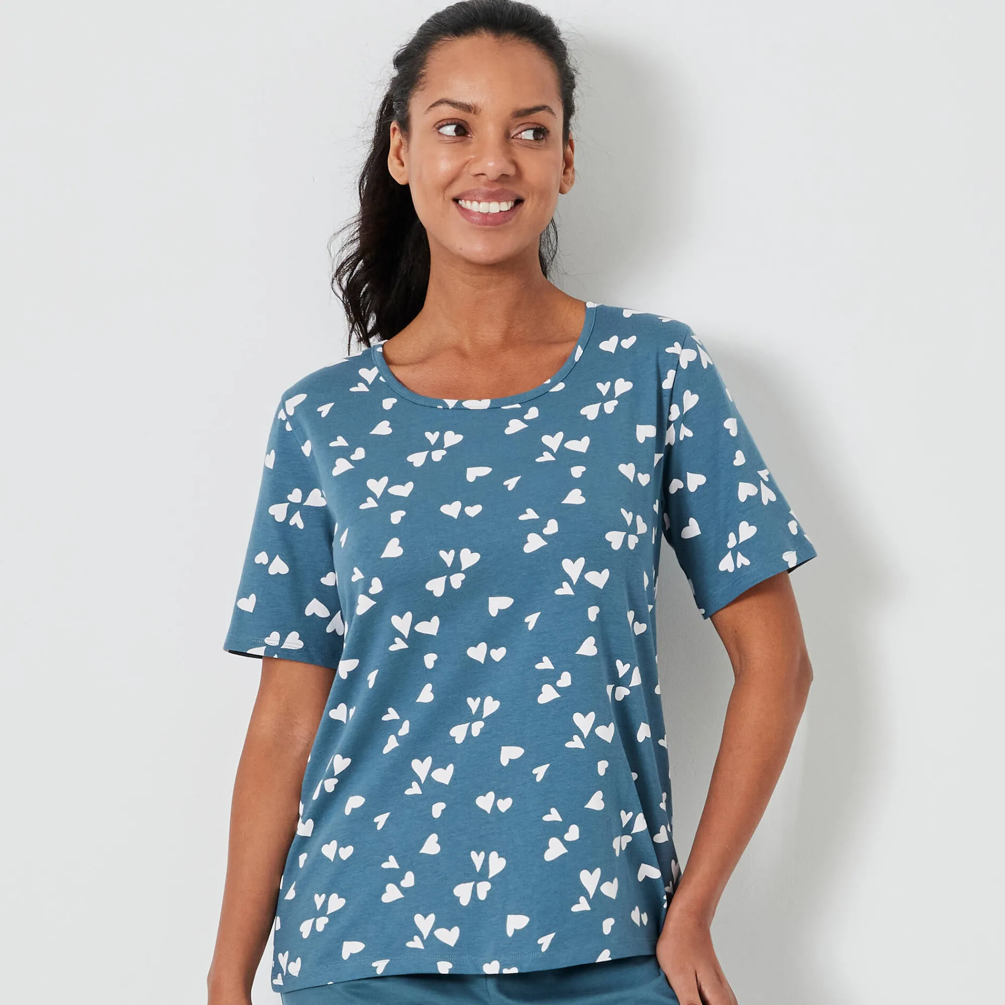 Pyjama<Blancheporte Caprama met hartjesprint smaragd / wit