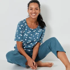 Pyjama<Blancheporte Caprama met hartjesprint smaragd / wit