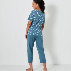 Pyjama<Blancheporte Caprama met hartjesprint smaragd / wit