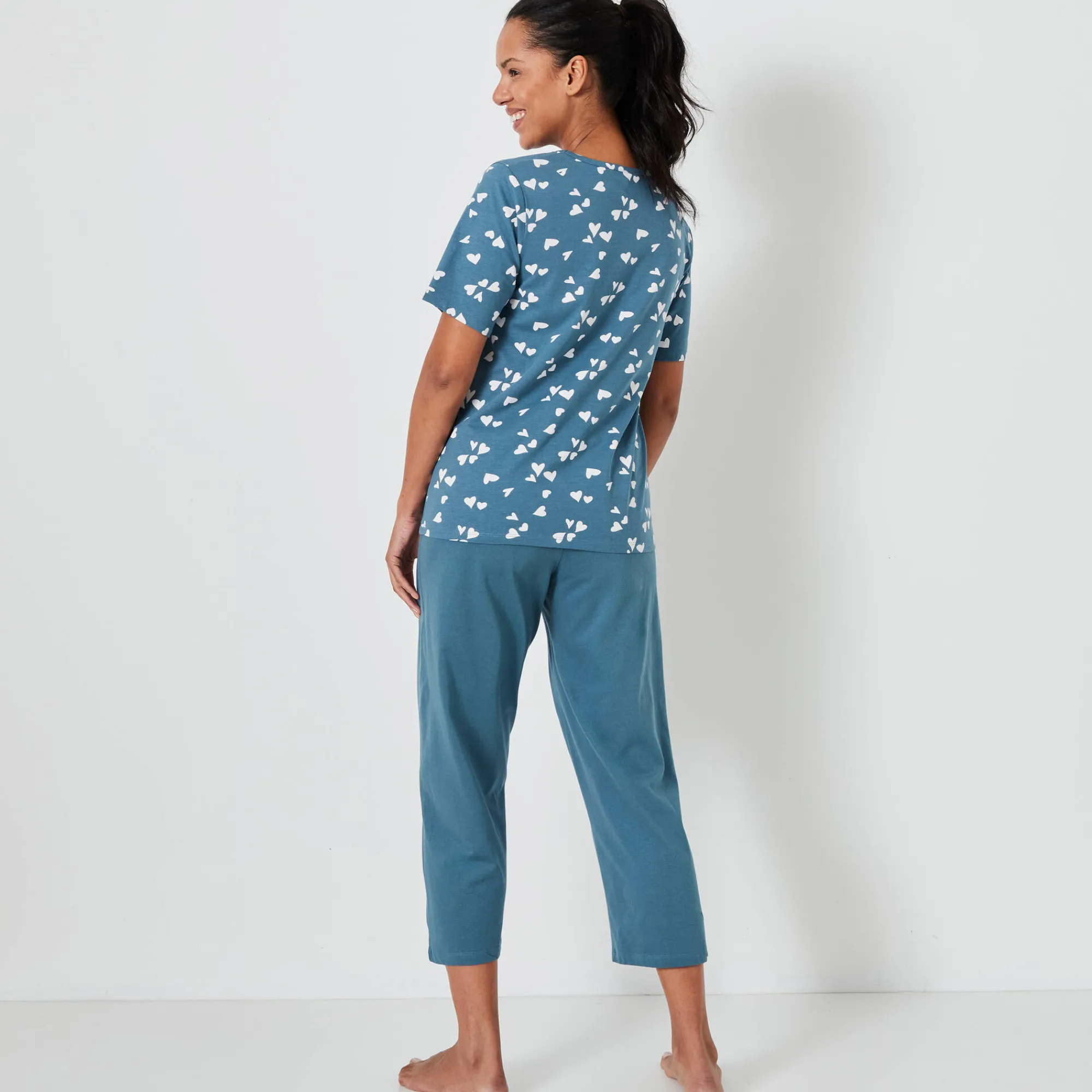 Pyjama<Blancheporte Caprama met hartjesprint smaragd / wit