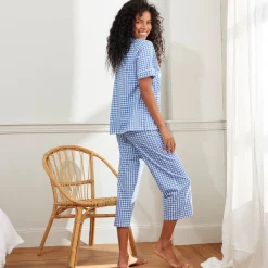 Pyjama<Blancheporte Caprama met ruitjesprint blauw