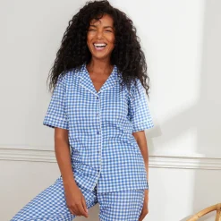 Pyjama<Blancheporte Caprama met ruitjesprint blauw