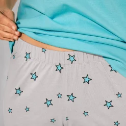 Pyjama<Blancheporte Caprama met stadsprint onder sterrenhemel aqua
