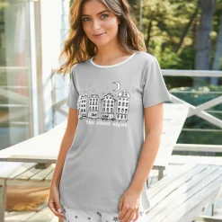 Pyjama<Blancheporte Caprama met stadsprint onder sterrenhemel grijs