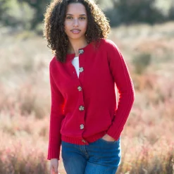 Trui En Vest<Blancheporte Cardigan in fantasietricot met knoopsluiting rood
