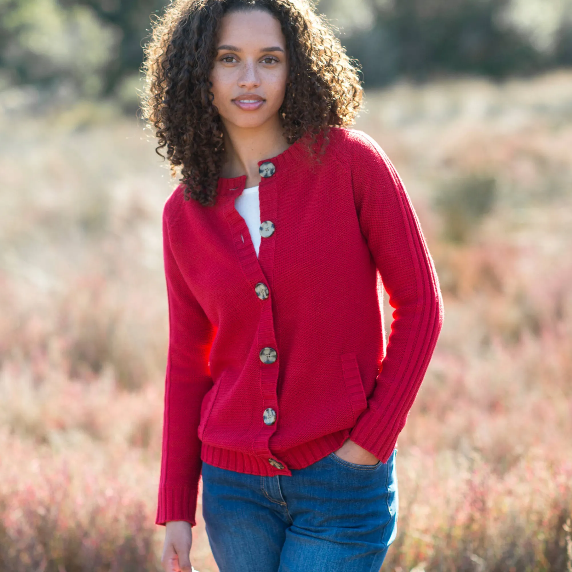 Trui En Vest<Blancheporte Cardigan in fantasietricot met knoopsluiting rood