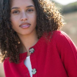 Trui En Vest<Blancheporte Cardigan in fantasietricot met knoopsluiting rood