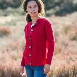 Trui En Vest<Blancheporte Cardigan in fantasietricot met knoopsluiting rood