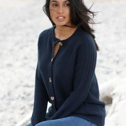 Trui En Vest<Blancheporte Cardigan in fantasietricot met knoopsluiting marine