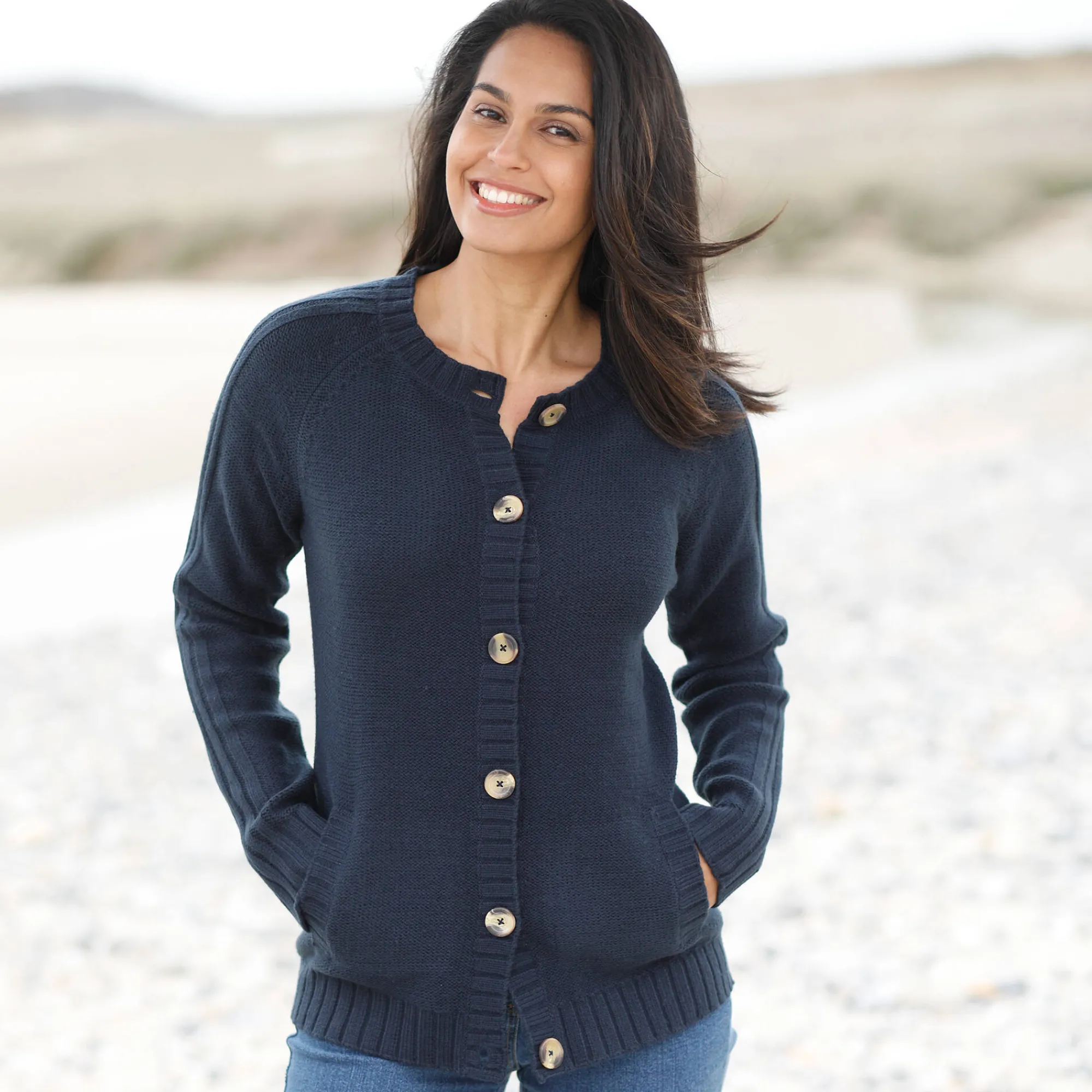 Trui En Vest<Blancheporte Cardigan in fantasietricot met knoopsluiting marine