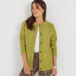 Trui En Vest<Blancheporte Cardigan in fantasietricot met knoopsluiting mosgroen