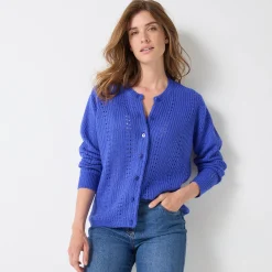 Trui En Vest<Blancheporte Cardigan in fantasietricot, met knoopsluiting felblauw