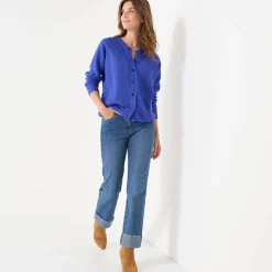 Trui En Vest<Blancheporte Cardigan in fantasietricot, met knoopsluiting felblauw