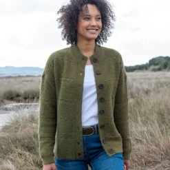 Trui En Vest<Blancheporte Cardigan in harig fantasietricot met knopen lindegroen