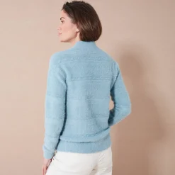 Trui En Vest<Blancheporte Cardigan in harig fantasietricot met knopen blauwgrijs