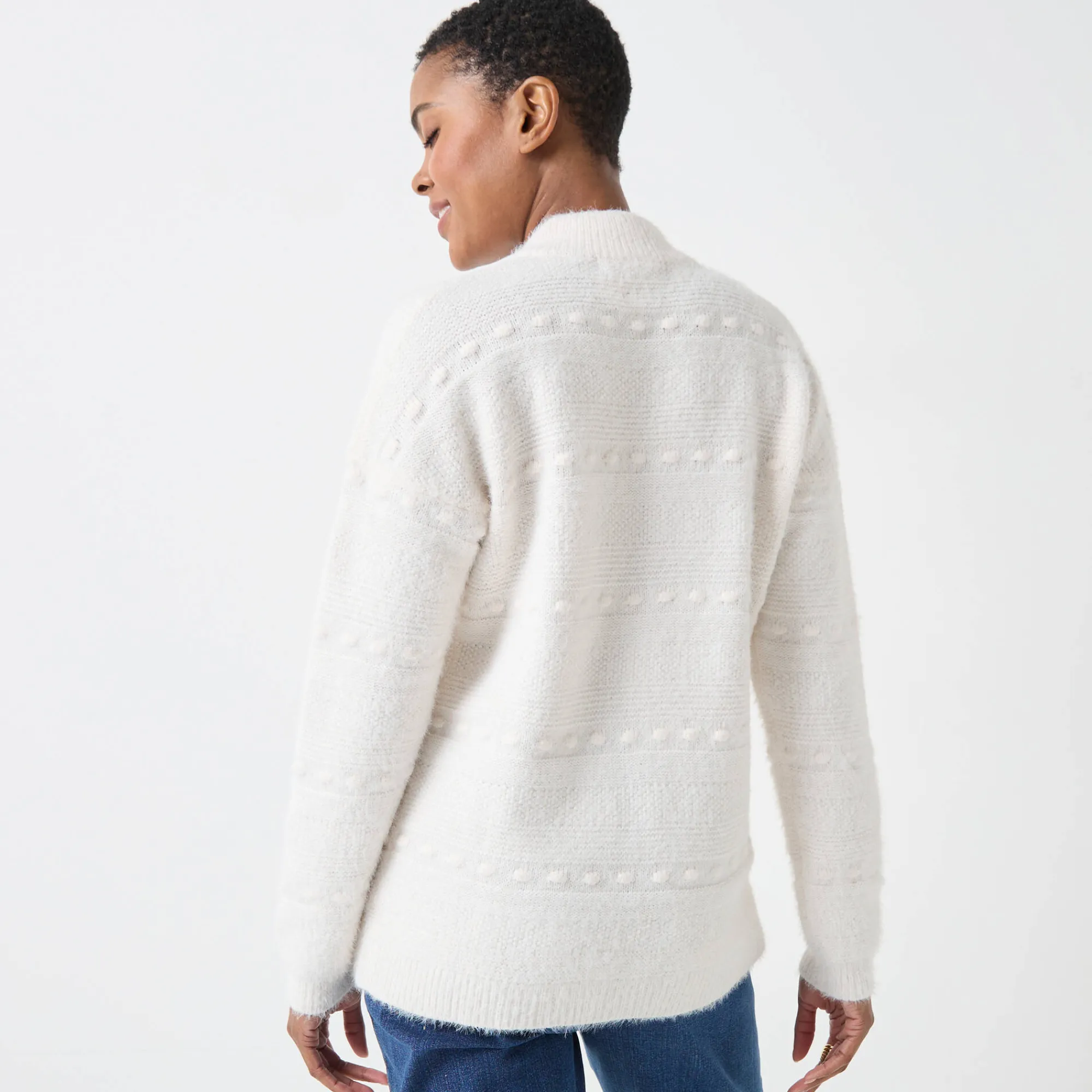 Trui En Vest<Blancheporte Cardigan in harig fantasietricot met knopen ecru