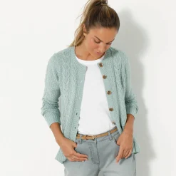 Trui En Vest<Blancheporte Cardigan in kabeltricot grijsgroen
