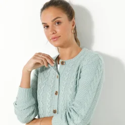 Trui En Vest<Blancheporte Cardigan in kabeltricot grijsgroen