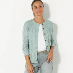 Trui En Vest<Blancheporte Cardigan in kabeltricot grijsgroen