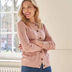 Trui En Vest<Blancheporte Cardigan in kabeltricot poederroze