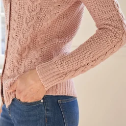 Trui En Vest<Blancheporte Cardigan in kabeltricot poederroze