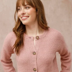 Trui En Vest<Blancheporte Cardigan in patenttricot met knoopsluiting en lange mouwen chiné roze