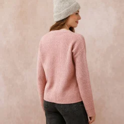 Trui En Vest<Blancheporte Cardigan in patenttricot met knoopsluiting en lange mouwen chiné roze