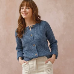 Trui En Vest<Blancheporte Cardigan in patenttricot met knoopsluiting en lange mouwen chiné blauw