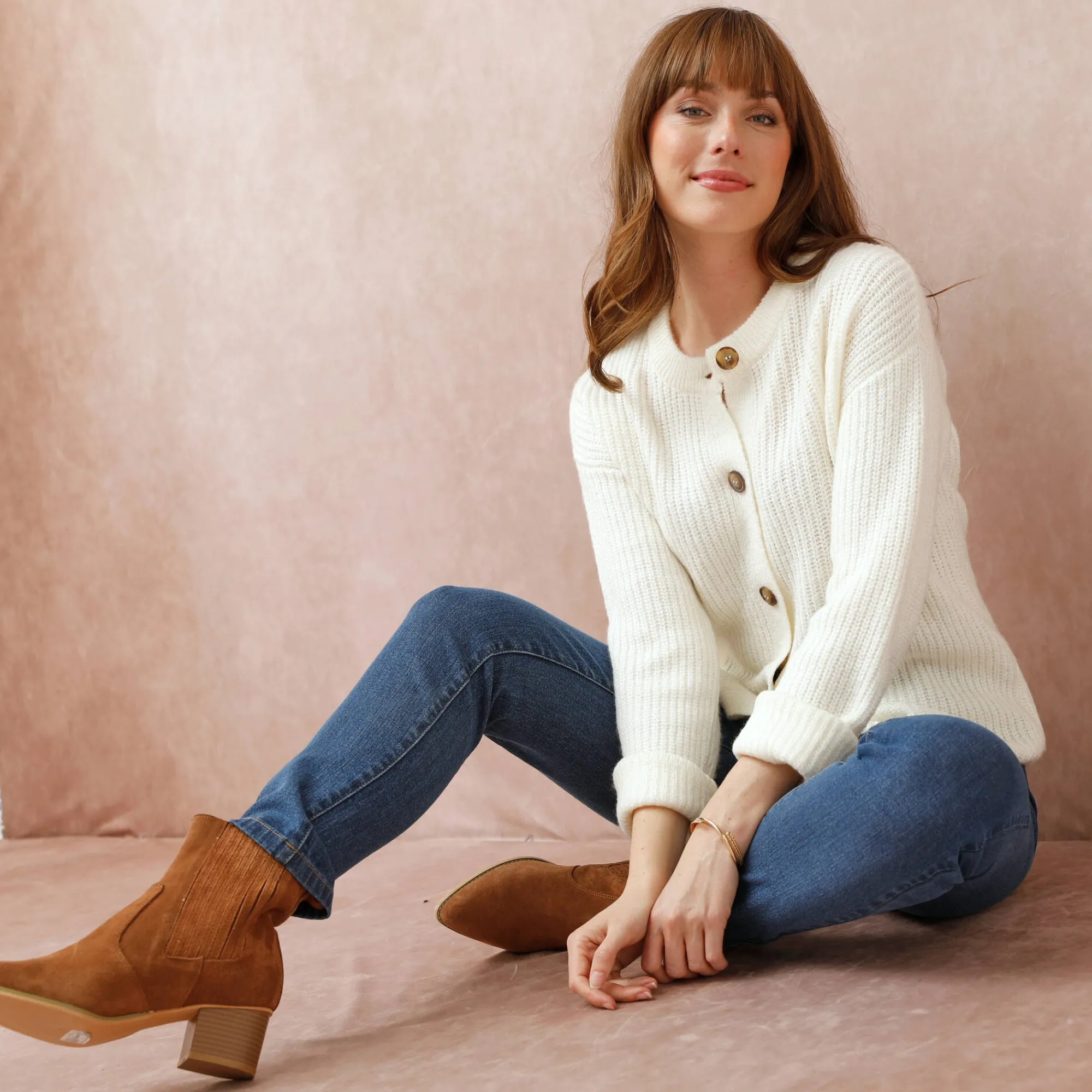 Trui En Vest<Blancheporte Cardigan in patenttricot met knoopsluiting en lange mouwen ecru