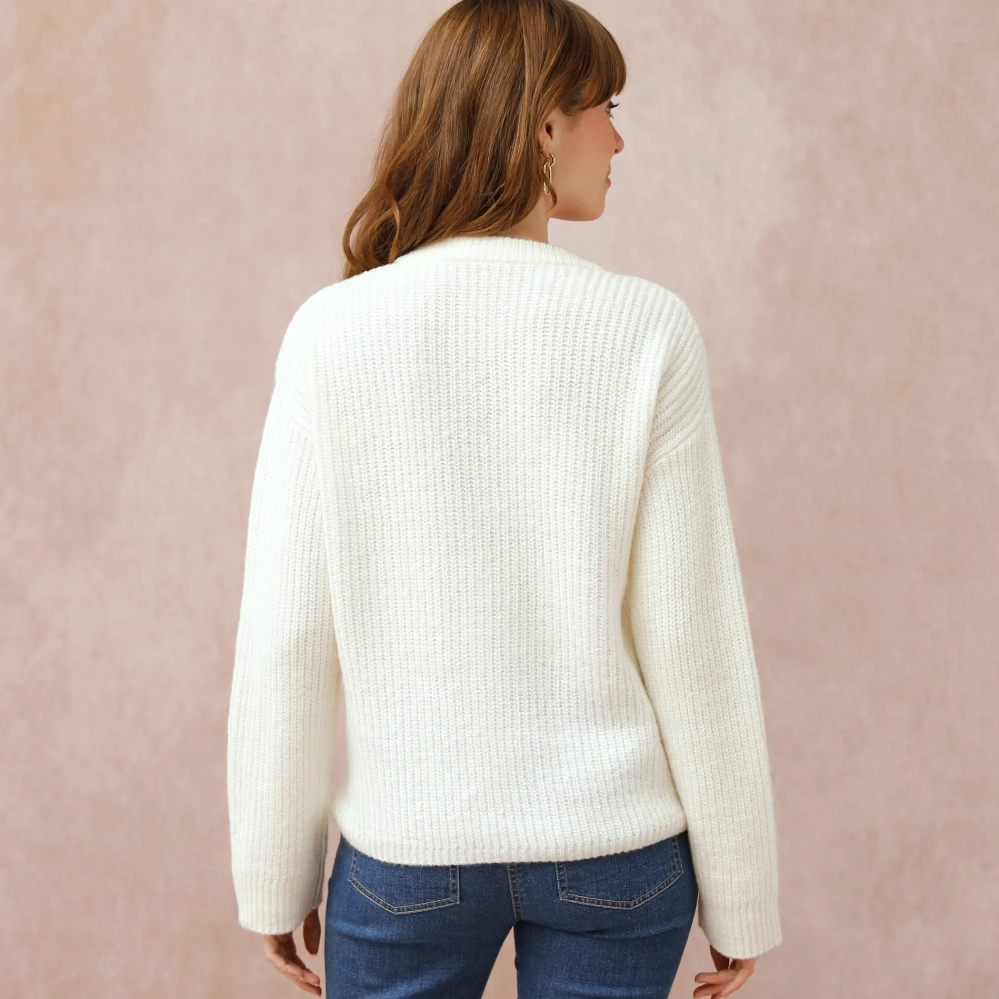 Trui En Vest<Blancheporte Cardigan in patenttricot met knoopsluiting en lange mouwen ecru